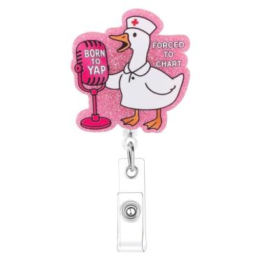 Imagem de Carretel de crachá de ganso rosa fofo retrátil engraçado clipe retrátil clipes de crachá de enfermagem para enfermeiros médicos assistentes sociais