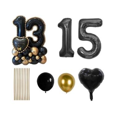 Imagem de Conjunto De Balões De Alumínio Em Forma De Coração Preto Para Decoraçã