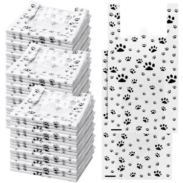 Imagem de Kosiz 800 peças de camisetas de plástico estampadas para cães sacos de presente com alças design de pata de gato ou cachorro sacos de agradecimento descartáveis para compras, presente, mercearia, uso