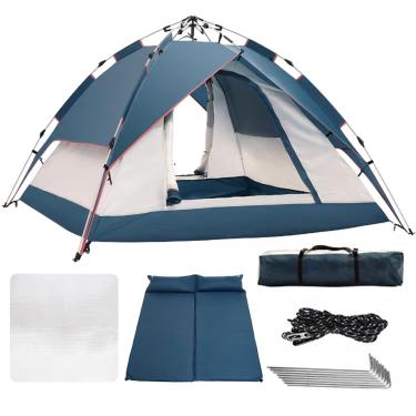 Imagem de NRNQMTFZ Barraca de acampamento pop-up, barraca de cúpula, barraca familiar para 3-4 pessoas com almofada grossa para colchão de ar, bolsa de transporte e interior espaçoso, barraca leve para