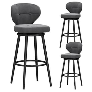 Imagem de Banquetas de bar com altura de bar, conjunto de 3 bancos de bar modernos, cadeiras de bar de veludo com encosto de cozinha, bancos de ilha para casa, bar, sala de jantar