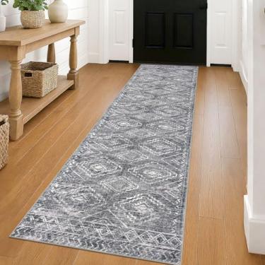 Imagem de KILOCOCO Tapete de corredor de 6 x 20 cm para corredores tapete lavável antiderrapante para lavanderia tapete de pêlo baixo corredor para quarto, cozinha, sala de estar, tapete boho, cinza
