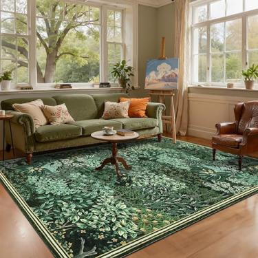 Imagem de GarveeHome Tapetes florestais, 15 x 23 cm, verde escuro, lavável, tapete para sala de estar, botânico, antiderrapante, resistente a manchas, para fazenda, quarto, sala de jantar