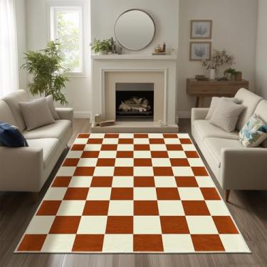 Imagem de Doteon Tapete xadrez marrom antiderrapante geométrico marrom e bege para sala de estar quarto decoração de sala de jogos 1,5 x 2,1 m