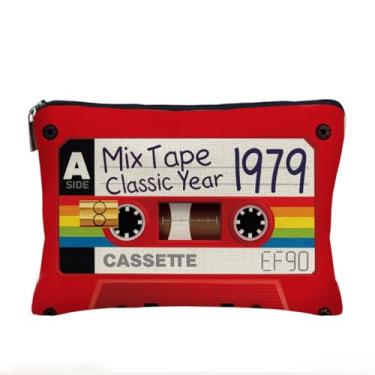 Imagem de Fita cassete retrô vintage 1979 pequena bolsa de maquiagem presentes para mulheres e homens, bolsa de cosméticos portátil de viagem de grande capacidade com zíper, bolsa de cosméticos clássica com