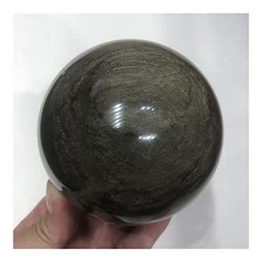 Imagem de Cristais naturais quartzo obsidiana dourada esfera de reiki pedras quarto casa aquário decoração acessórios bonitos (tamanho: 11-11,5 cm)