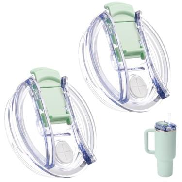 Imagem de Bluwing Tampa de copo de substituição de 1,134 g para Stanley Quencher 1,134 g, 2 peças de tampa de copo de substituição reutilizável para Stanley Quencher 2.0 g e copo ProTour (verde)