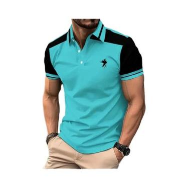 Imagem de Camisa Polo Masculina De Verão Com Estampa Listrada De Cavalo Em 3D, E