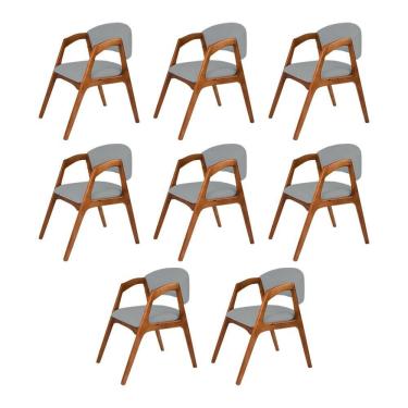 Imagem de Conjunto Com 8 Cadeiras De Jantar Estofada Gabriela Cerejeira Linho Cinza