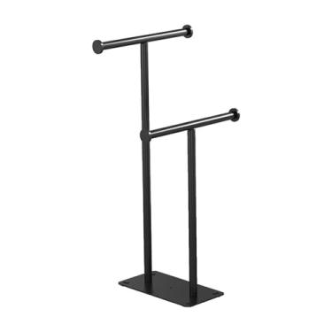 Imagem de Oudesi Toalheiro independente de 2 camadas para banheiro, suporte de toalha de chão com base pesada, aço inoxidável, preto fosco, MJG2602-FS-2-B