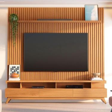 Imagem de Rack com Painel Ripado para Tv até 85 Polegadas 230x250cm 100% Mdf Yuc