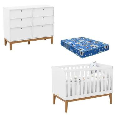 Imagem de Berço Americano e Cômoda 6 Gavetas Unique Branco Soft Eco Wood com Col