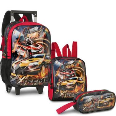 Imagem de Mochila Infantil Escolar Dos Carros De Rodinhas Com Lancheira Térmica 