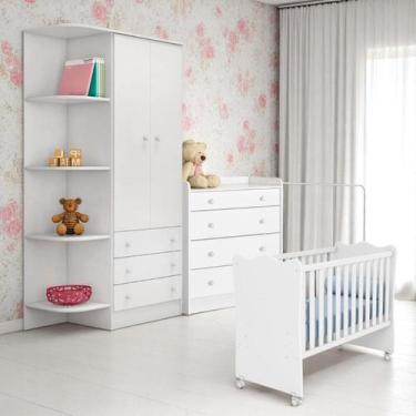 Imagem de Conjunto Infantil Doce Sonho Branco: Berço Doce Sonho + Kit Rodízios +