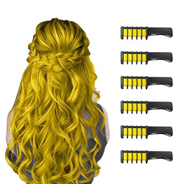 Imagem de MSDADA Pente de giz para cabelo temporário para meninas e crianças com cabelos claros, giz de cabelo lavável para meninas 4 5 6 7 8 9 10 aniversário cosplay faça você mesmo, Natal, Ano Novo (amarelo)