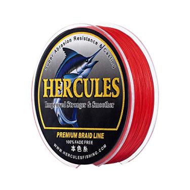Imagem de HERCULES Linha de pesca trançada, não desbota, 547 Jardas Linhas de PE, 8 fios Linha de peixe multifilamento, 10 Libra Teste para água salgada e água doce, Vermelho, 10 Libra, 500m