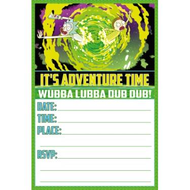 Imagem de Cartões de convite de Rick and Morty – 20 convites de preenchimento para festa de aniversário infantil e temática, 10 x 15 cm, estilo cartão postal