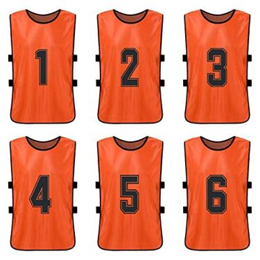 Imagem de Tingpai 6 peças de futebol inf l pinnies camisas de futebol de secagem rápida esportes juvenis scrimmage equipe de basquete treinamento babadores nume dos prática colete