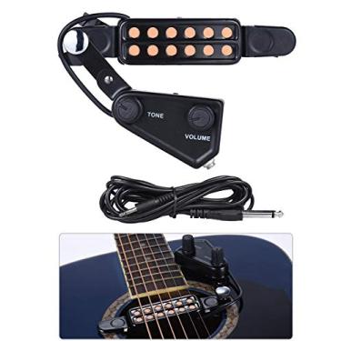 Imagem de TraderPlus Captador de guitarra com 12 SoundHole com transdutor elétrico acústico para pré-amplificador magnético de guitarra acústica com controle de tom e volume, comprimento do cabo de 3 metros