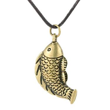 Imagem de Pingente de colar de carpa de latão rico, chaveiro portátil vintage de cobre Koi Fish acessórios, 1.81*1.1in/46*28mm, Latão, Cobre