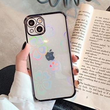 Imagem de Capa de eletroplaca de flor de laser bonito para iphone 14 13 12 11 pro max se 2020 x xs xr 8 7 plus 13 mini aurora amor coração capa clara, flor preta, para iphone 8plus