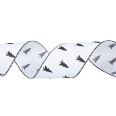 Imagem de Árvores negras em fita branca com borda de arame - 6,35 cm decoração de Natal projetos de artesanato 30'