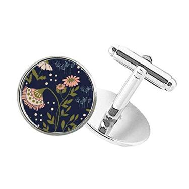 Imagem de DIYthinker Abotoaduras com clipe de botão redondo para pintura de plantas rosa selvagem