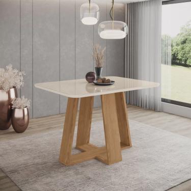 Imagem de Mesa de Jantar 4 Lugares 120cm Tampo Mdf e Vidro Canto Arredondado Lins