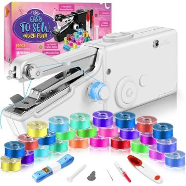 Imagem de Mini máquina de costura com kit de acessórios, máquinas de costura portáteis sem fio leves e fáceis de operar para iniciantes, máquina de costura portátil para reparo rápido em casa e artesanato de