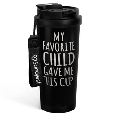 Imagem de Gifts from Daughter Son - Copo de café com tampa 2 em 1 de aço inoxidável, 510 g, caneca de viagem isolada My Favorite Child Gave Me This Cup Presente para pai, mãe, aniversário, Natal, Dia dos Pais