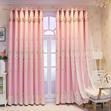 Imagem de Cortina blecaute de camada dupla, painel de cortinas sólidas em camadas de voile blecaute, isolamento térmico de economia de energia para quarto de menina, cortina de sombreamento de deck duplo, topo