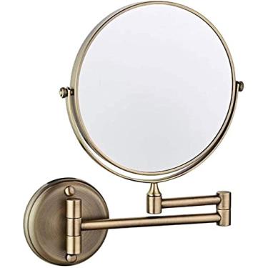 Imagem de Espelho de banheiro montado na parede, espelho de maquiagem redondo, rotação 360, espelho de maquiagem dupla face, ideal para aplicar maquiagem, bronze verde-7X