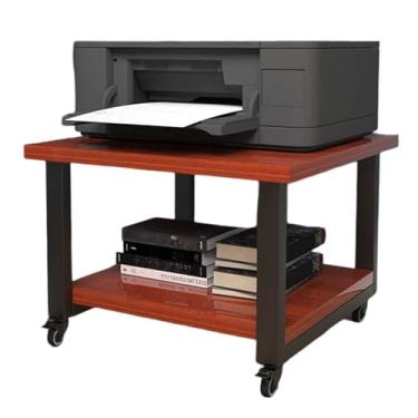 Imagem de Suporte para impressora embaixo da mesa de 40 x 40 cm com prateleira de armazenamento, carrinho de rodinhas de 2 camadas com rodas traváveis, suporte versátil para copiadora de mesa com economia de