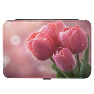 Imagem de Burbuja Caixa de joias de viagem de tulipa de dia dos namorados, presente para mulheres e meninas, estojo de joias portátil de couro PU organizador para brincos, anéis, colares e pulseiras