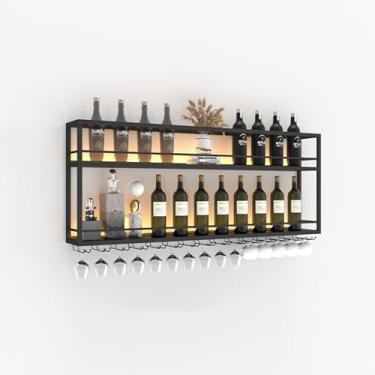 Imagem de Rack de vinho montado na parede - Prateleira de exibição de ferro para bar e cozinha em casa, suporte de garrafa de vinho elegante, solução de armazenamento que economiza espaço, 150 x 20 x 65 cm