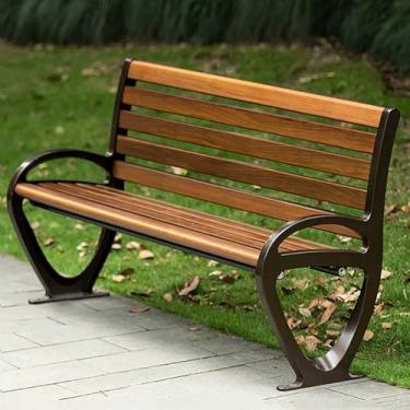 Imagem de Banco de pátio moderno ao ar livre banco de alumínio bancos de jardim, sofá de ripas para 2 pessoas com encosto e apoios de braço, móveis de cadeira de varanda de pátio, design de ripas, para quintal