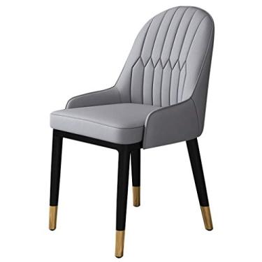 Imagem de Cadeiras de jantar modernas de couro sintético fosco à prova d'água com pernas de metal - branco e cinza