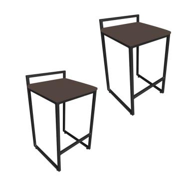 Imagem de Kit 02 Banquetas Lavínia Suede Marrom Base Preto