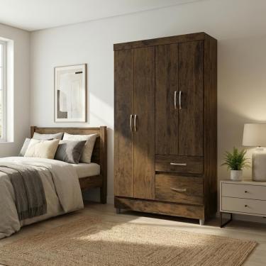 Imagem de Guarda Roupa Solteiro Pequeno Ideal 4 Portas 2gavetas Imbuia