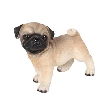 Imagem de Baoblaze Estátua de Cachorro com Tapete Antiderrapante Artesanato Animal Miniatura Estatueta de Pug Escultura para Painel de Carro Sala de Estar Desktop C, bege, Tamanho real