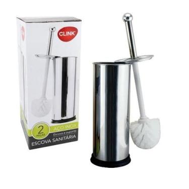 Imagem de Escova Sanitária para Banheiro Inox Vassoura Vaso Aço Suporte Limpeza 