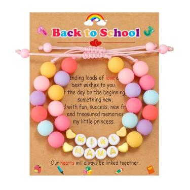 Imagem de Lydow Primeiro dia de pré-escola/jardim de infância/1ª série/2ª série, mini conjunto de pulseiras Mommy and Me/Mama de volta às aulas para 2 joias de presente, 5.5-8.5inches, Sem Pedra Preciosa