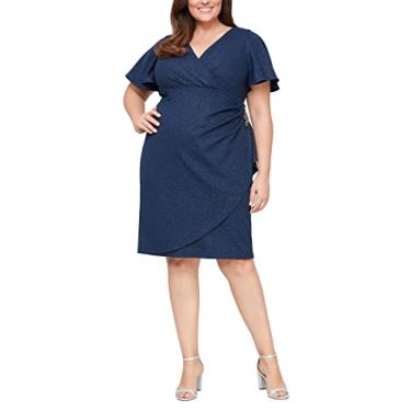 Imagem de S.L. Fashions Vestido feminino de malha metálica plus size com mangas esvoaçantes, Azul marinho Plus, 25 Plus Size