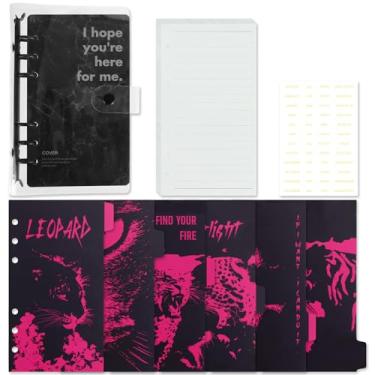 Imagem de A6 fichário preto com 6 anéis de capa de PVC macio, capa transparente de 6 anéis, capa macia para notebook com páginas internas e conjunto de adesivos divisores (anel preto 2, A6)