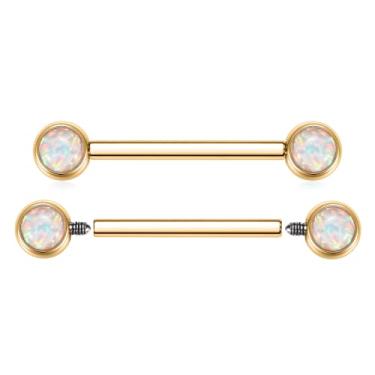 Imagem de FUNLMO 1 par de anéis de mamilo de 14 g, joias de piercing de mamilo com costas planas G23, joia de mamilo de titânio, roscada, internamente, barra, língua, ponte, joia para mulheres, outro