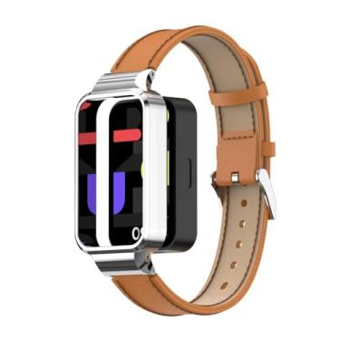 Imagem de T-BLUER Pulseiras de substituição de couro compatíveis com Xiaomi Smart Band 9 Active/Redmi Band 3, acessórios de substituição com moldura de metal para Redmi Band 3 feminino e masculino, Couro, Sem