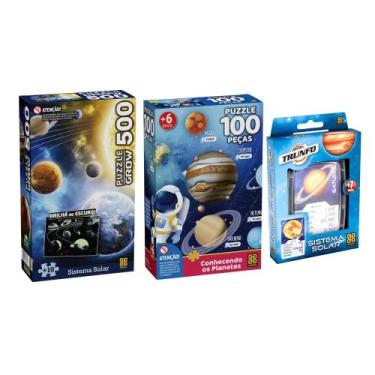 Imagem de Kit Sistema Solar Grow com 3 Jogos Educativos  QuebraCabeça 100 e 500 