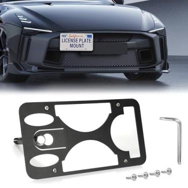 Imagem de Moldura frontal sem furadeira compatível com Nissan GT-R | 2017-2022 Suporte de gancho de reboque para placa de carro antifurto Capas de etiqueta de carro à prova de ferrugem, acessórios de carro à