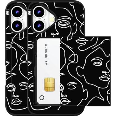 Imagem de MUQR Capa compatível com telefone 17 com porta-cartão fofo - design kawaii, proteção contra quedas de nível militar, capa carteira robusta para mulheres (arte abstrata preta)