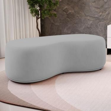 Imagem de Puff Decorativo Living Aisha Orgânico 02 Lugares Veludo Cinza Claro - Desk Design